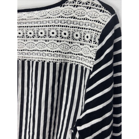 Chico's Pullover Top Blouse embroidery Black/White Stripe 100% Cotton 3/4 Sz 1 - Picture 8 of 11